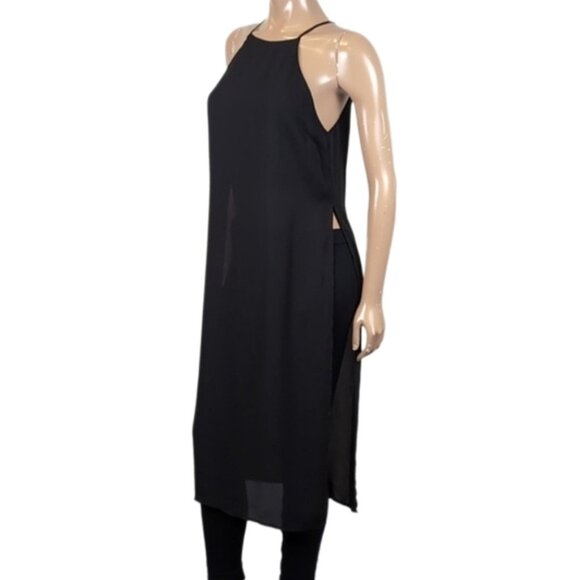 Forever 21 Sheer Midi Tunic Dress Column Halter Top High Slit Flowy Chiffon Cami - Picture 1 of 11